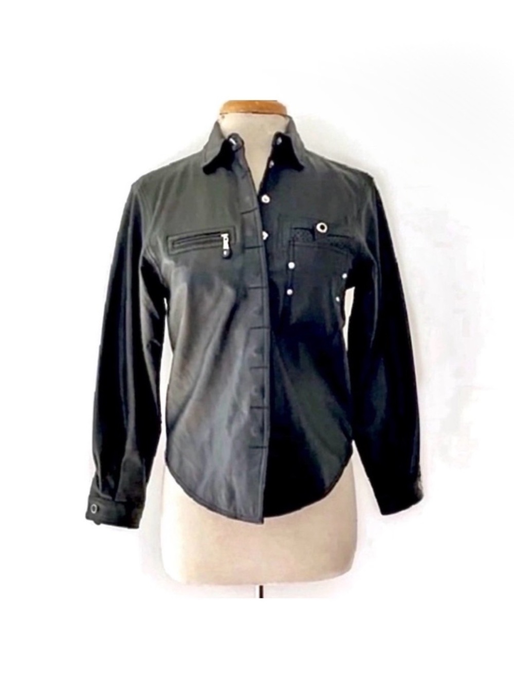 Jamie Sadock Leather Golf Tennis Moto Shirt Jacket Dress